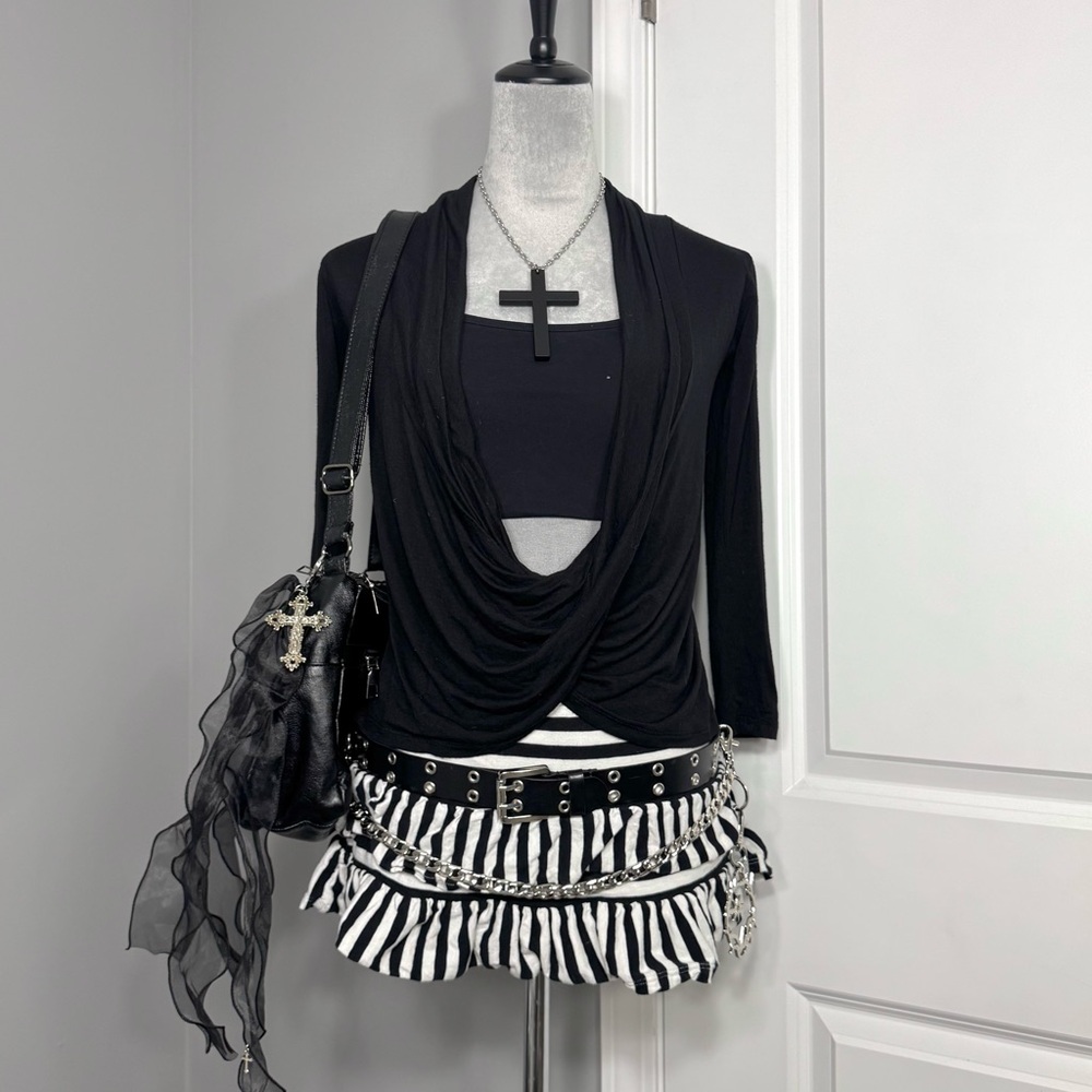 Y2K Black Criss Cross Draped Front Wrap Top